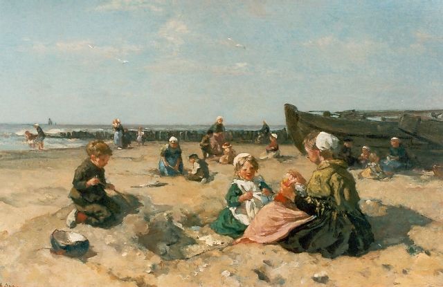 Johannes Evert Akkeringa | Children playing on the beach, oil on canvas, 53.0 x 80.0 cm, signed l.l.