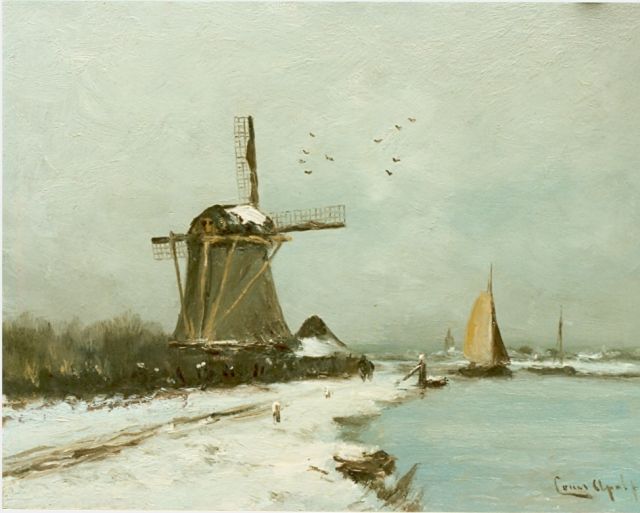 Louis Apol | A snow-covered polder landscape, oil on panel, 27.7 x 36.1 cm, signed l.r.