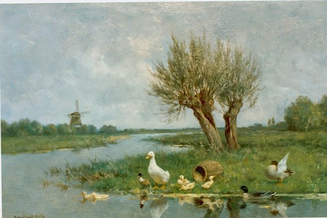 Constant Artz | Ducks on the riverbank, oil on canvas, 40.7 x 60.5 cm, signed l.l.