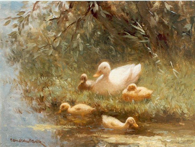 Constant Artz | Duck with ducklings, oil on panel, 17.7 x 24.0 cm, signed l.l.