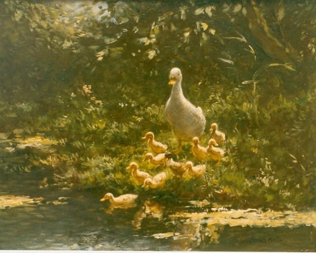 Constant Artz | Watering ducks, oil on panel, 24.0 x 30.2 cm, signed l.r.