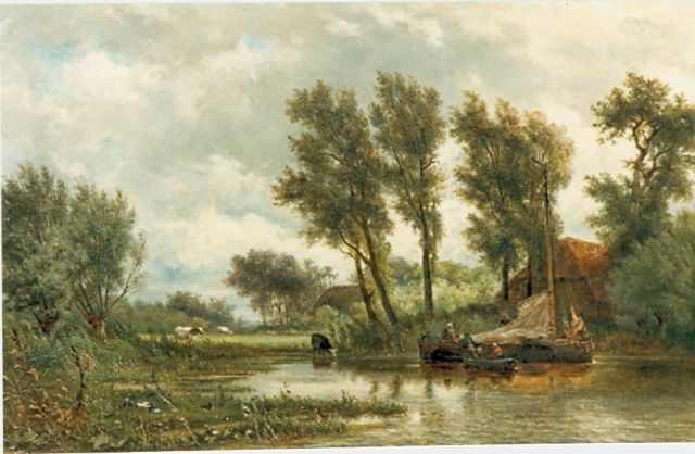 Borselen J.W. van | Moored vessel, oil on canvas 44.3 x 71.0 cm