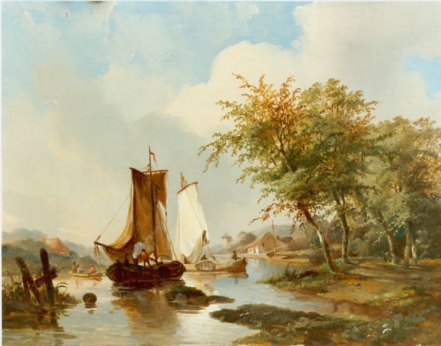 Borselen J.W. van | A river landscape, oil on panel 24.2 x 31.8 cm