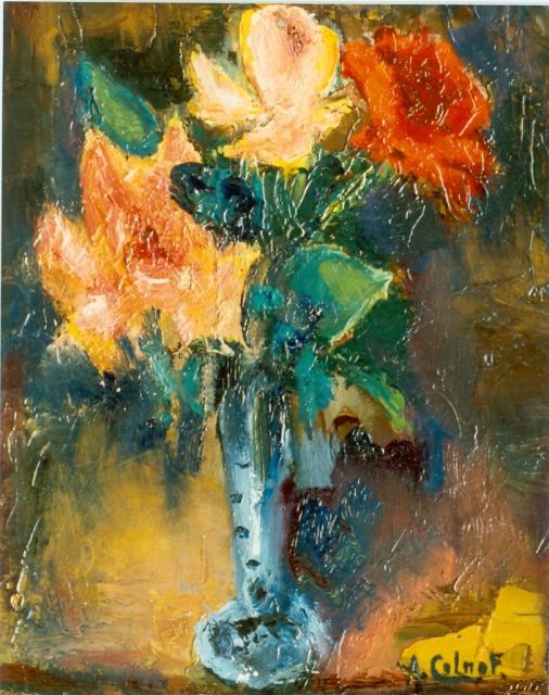 Colnot A.J.G.  | Flower still life, oil on canvas laid down on panel 33.2 x 27.1 cm, signed l.r.