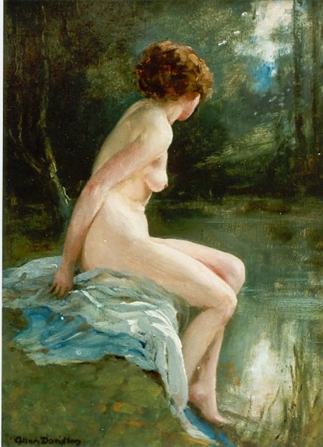 Davidson A.D.  | Bathing woman, oil on panel 29.7 x 22.2 cm, signed l.l.