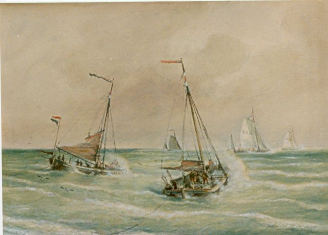 Dommelshuizen C.C.  | Dutch fishing boats at sea, Scheveningen, watercolour on paper 28.1 x 39.0 cm, signed l.r. and dated 1905