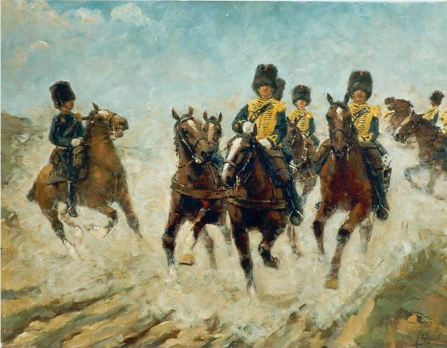 Jacob Hendrik Geerlings | Cavalry, oil on canvas, 48.6 x 64.5 cm, signed l.r.