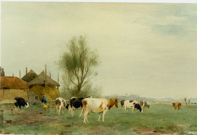 Groenewegen A.J.  | Cows in a meadow, watercolour on paper 30.0 x 21.0 cm, signed l.r.