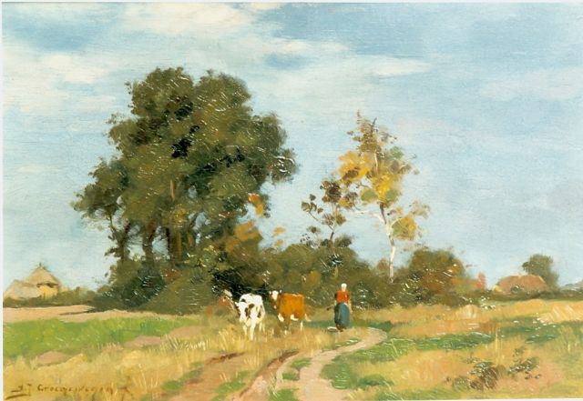 Adriaan Groenewegen | A summer landscape with a cow herd, oil on panel, 21.0 x 30.0 cm, signed l.l.