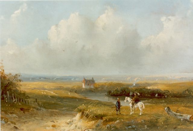 Hans J.G.  | Travellers in a summer landscape, oil on panel 13.0 x 17.0 cm, signed l.l.