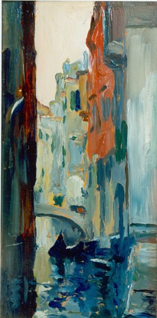 René Georges Hermann-Paul | Canal, Venice, oil on panel, 20.2 x 10.1 cm