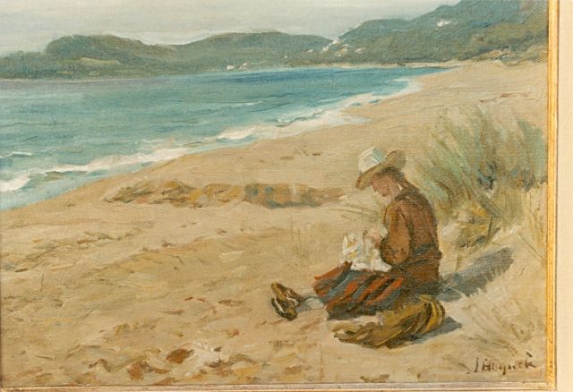 Hoynck van Papendrecht J.  | An elegant lady on the beach, oil on panel 30.4 x 41.0 cm, signed l.r.