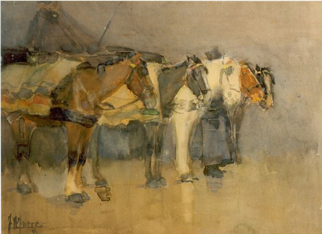 Johannes Hendricus Jurres | Horses, watercolour on paper, 19.0 x 26.0 cm, signed l.l. and dated '94