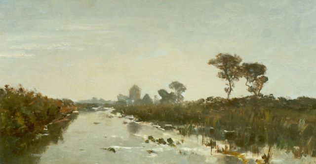 Gabriel P.J.C.  | Canal in a polder landscape, oil on canvas laid down on panel 22.7 x 43.6 cm, signed l.r.