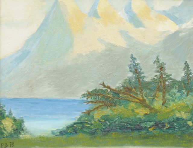 Prins Bernhard | Landscape with mountain lake, oil on painter's board, 25.5 x 37.5 cm, signed with monogram P.B. l.l. and dated '78