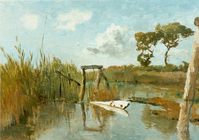 Gabriel P.J.C.  | A polder landscape, oil on canvas laid down on panel 25.5 x 37.8 cm, signed l.l.