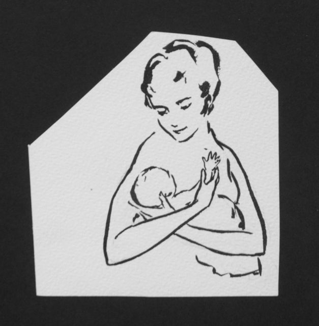 Prinses Beatrix van Oranje Nassau | Mother and child, pencil and black ink on paper, 10.8 x 10.2 cm, executed August 1960