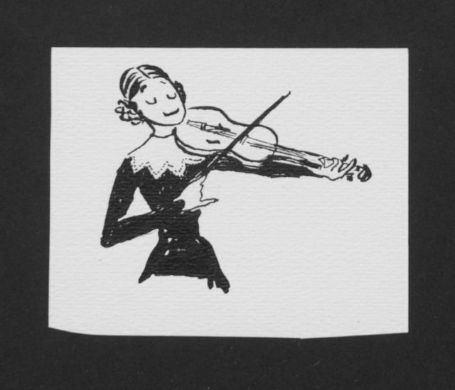 Prinses Beatrix van Oranje Nassau | Violinist, pencil and black ink on paper, 9.7 x 7.6 cm, executed August 1960