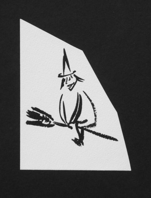 Prinses Beatrix van Oranje Nassau | Witch on a broomstick, pencil and black ink on paper, 11.0 x 8.0 cm, executed August 1960