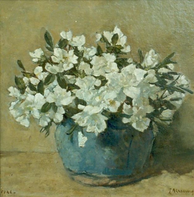 Akkeringa J.E.H.  | White azalea in a ginger jar, oil on canvas laid down on panel 29.0 x 29.0 cm, signed l.r. and dated 1941