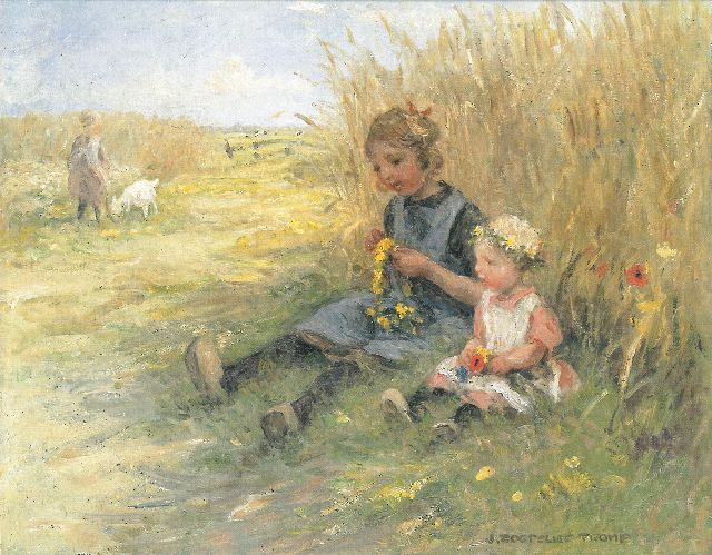 Zoetelief Tromp J.  | Making a garland in the fiield, oil on canvas 40.5 x 50.5 cm, signed l.r.