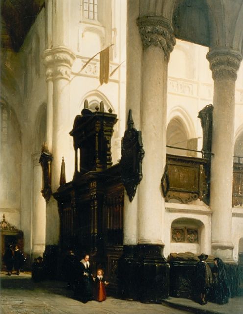 Johannes Bosboom | Interior of  the 'Nieuwe Kerk', Delft, oil on panel, 70.3 x 55.8 cm, signed l.l.