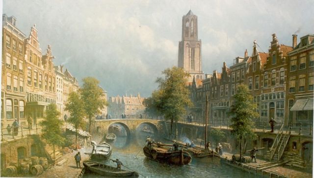 Eduard Alexander Hilverdink | A view of the Oudegracht, Utrecht, oil on canvas, 46.0 x 77.0 cm, signed l.l. and dated '88