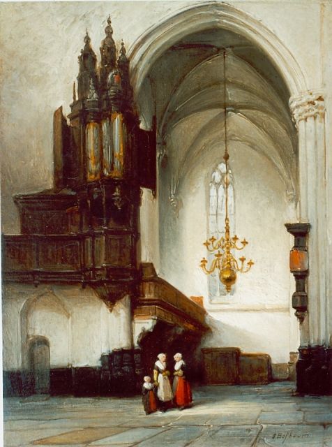 Johannes Bosboom | Church attendance, oil on panel, signed l.r.