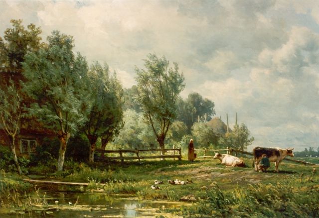 Jan Willem van Borselen | Cows in a meadow, oil on canvas, 29.0 x 44.6 cm, signed l.r.