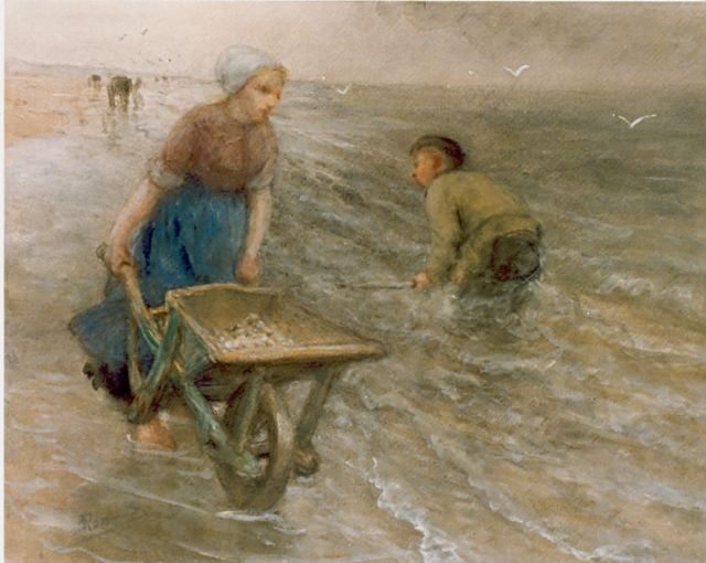 Blommers B.J.  | A native from Katwijk gathering shells, watercolour on paper 42.0 x 55.0 cm, signed l.l.