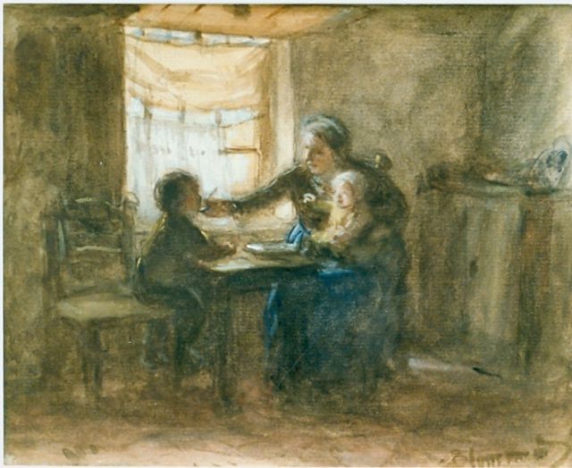 Bernard Blommers | Dinner time, watercolour on paper, 16.0 x 20.0 cm, signed l.r.