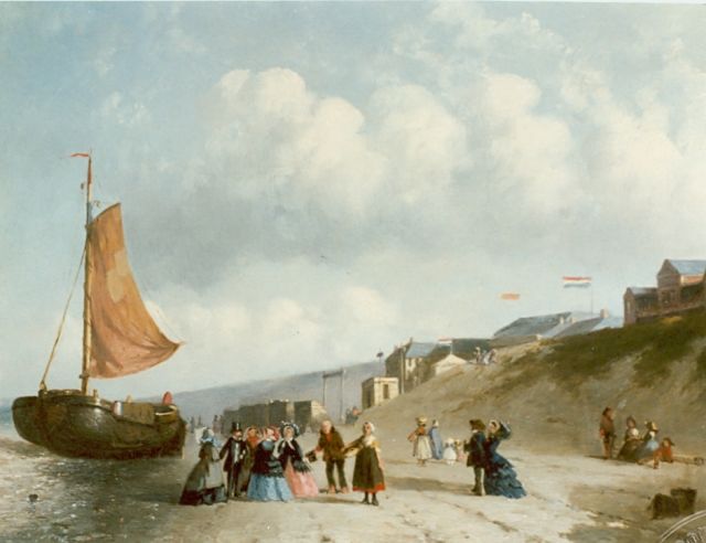 Bles J.  | Fishing boats and fishermen on the beach of Schevingen, oil on panel 14.2 x 17.6 cm, signed l.r.