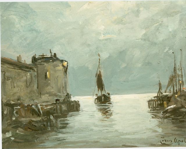 Louis Apol | The harbour of Veere, gouache on board, 11.0 x 14.0 cm, signed l.r.