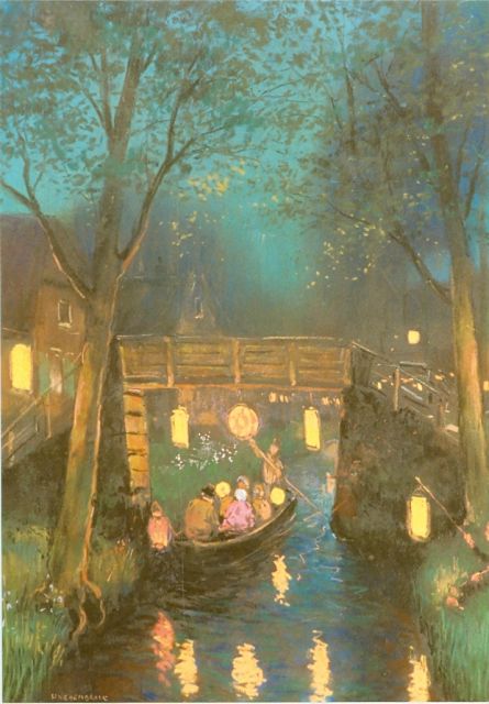 Herman Heijenbrock | Chinese lantern journey, 'Giethoorn', pastel on canvas, 62.0 x 46.0 cm, signed l.l.