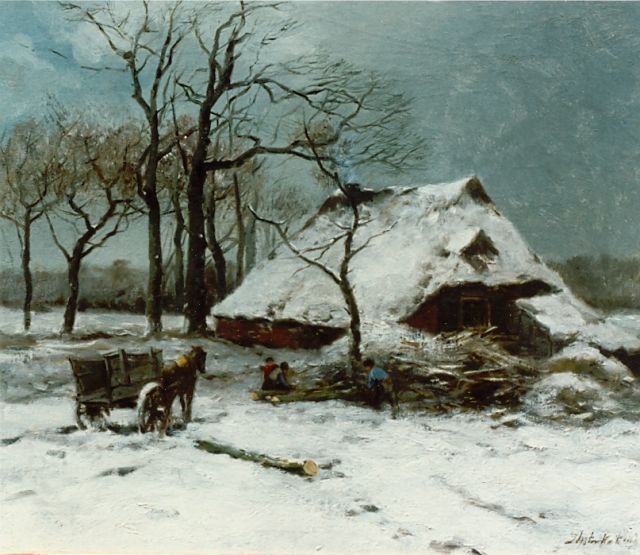 Kate J.M. ten | Gathering wood in winter, oil on canvas 40.3 x 47.3 cm, signed l.r.