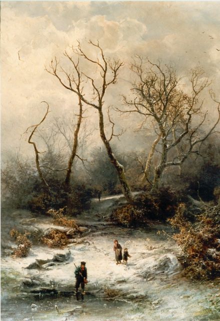 Pieter Kluyver | Children playing in a snow-covered landscape, oil on panel, 49.6 x 39.7 cm, signed l.r.