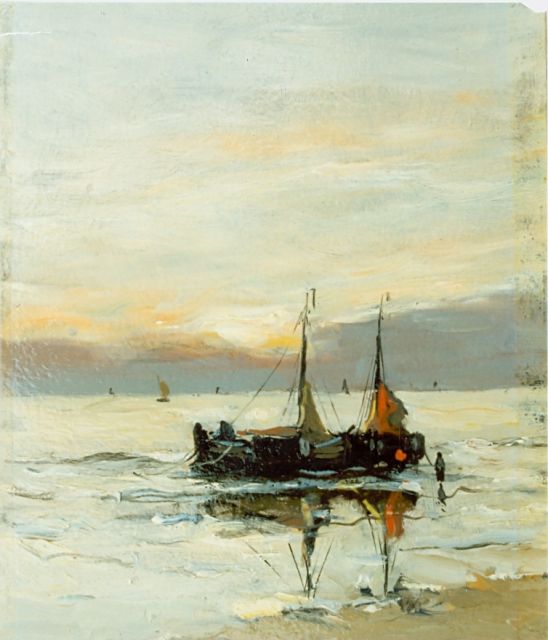 Morgenstjerne Munthe | 'Bomschuiten' in the surf, oil on board, 21.0 x 16.5 cm, signed l.l.