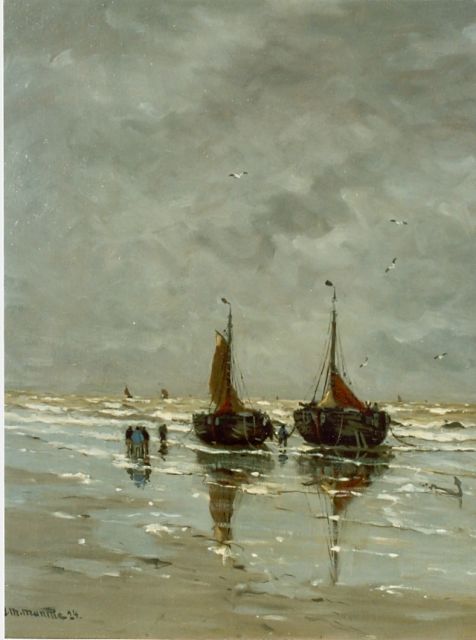 Munthe G.A.L.  | Fishing boats in the surf, oil on canvas 60.0 x 50.0 cm, signed l.l.