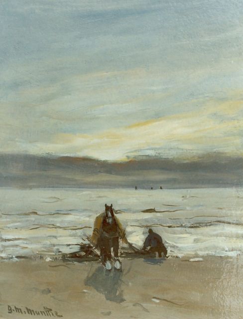 Morgenstjerne Munthe | Gathering shells in the breakers, oil on painter's board, 20.7 x 15.9 cm, signed l.l.