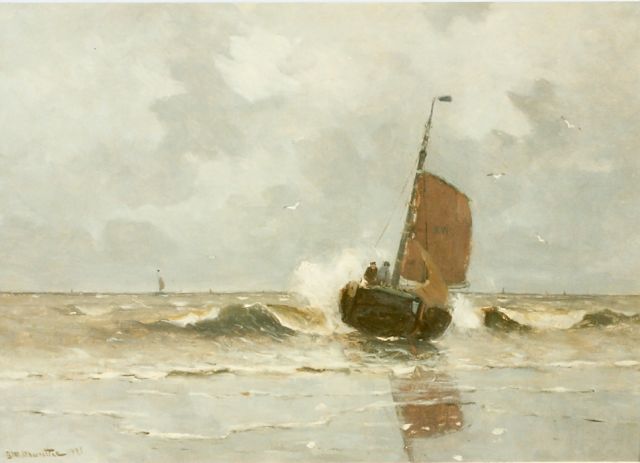 Munthe G.A.L.  | Sailing vessel in the surf, oil on canvas 50.0 x 70.0 cm, signed l.l. and dated 1921