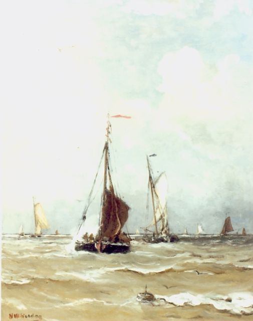 Hendrik Willem Mesdag | Fishing boats at sea, oil on canvas, 50.0 x 40.0 cm, signed l.l.