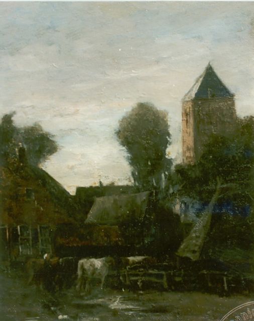 Hendrik Willem Mesdag | A village, oil on panel, 31.7 x 25.4 cm