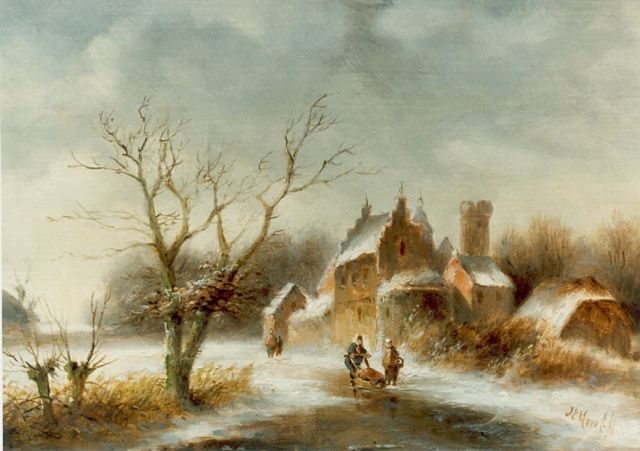 Jan Evert Morel II | A winter landscape, oil on panel, 16.0 x 21.4 cm, signed l.r.