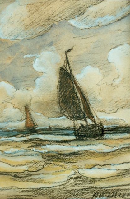 Hendrik Willem Mesdag | Boats at sea, mixed media on paper, 15.5 x 20.0 cm, signed l.r.