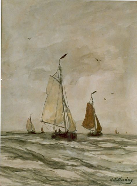 Hendrik Willem Mesdag | Fishing boats at sea, watercolour on paper, 35.0 x 30.0 cm, signed l.r.