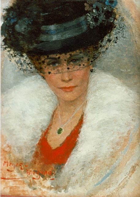 Meyer-Wiegand R.D.  | An elegant lady, oil on panel 13.7 x 10.2 cm, signed l.l.