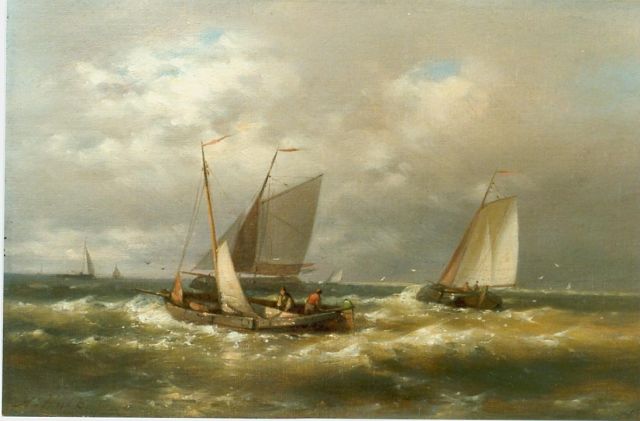 Abraham Hulk | Sailing boats in choppy waters, oil on canvas, 20.2 x 30.6 cm, signed l.l.