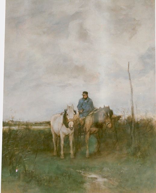 Anton Mauve | A farmer with horses, watercolour on paper, 35.0 x 28.0 cm