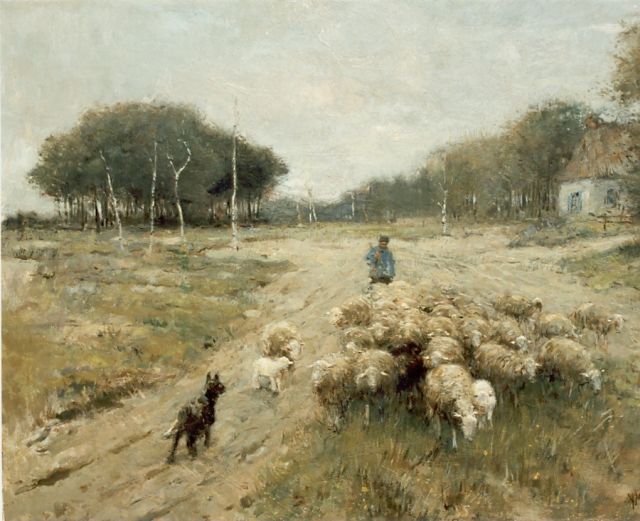 Anton Mauve | A shepherd and his flock, oil on canvas, 60.5 x 80.2 cm, signed l.r.