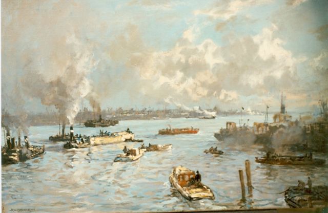 Johan Hendrik van Mastenbroek | The harbour of Rotterdam, oil on canvas 'cirage', 47.7 x 71.7 cm, signed l.l. and dated 1928